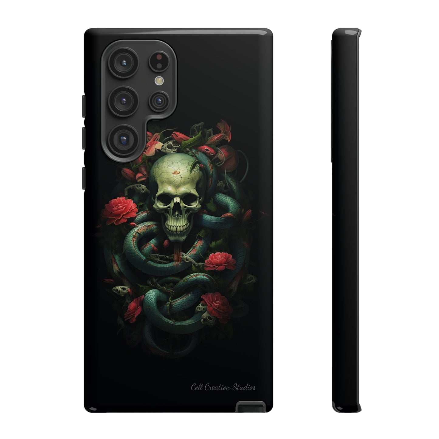 Introducing the "Serpentine Elegance" Cell Phone Case: Where Skulls and Snakes Intertwine -Tough Cases