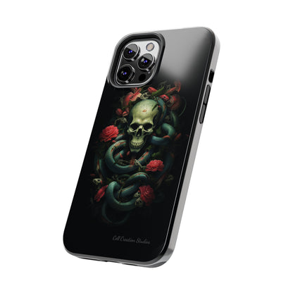 Introducing the "Serpentine Elegance" Cell Phone Case: Where Skulls and Snakes, Intertwine -Tough Phone Cases