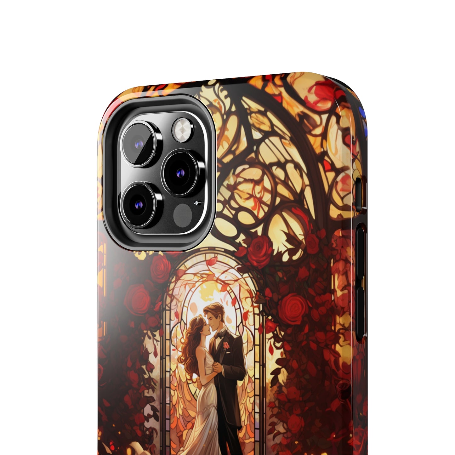 Introducing the "Stained Glass Love" Cell Phone Case – Capture the Romance of a Couple in Front of a Stained Glass Window -Tough Phone Cases