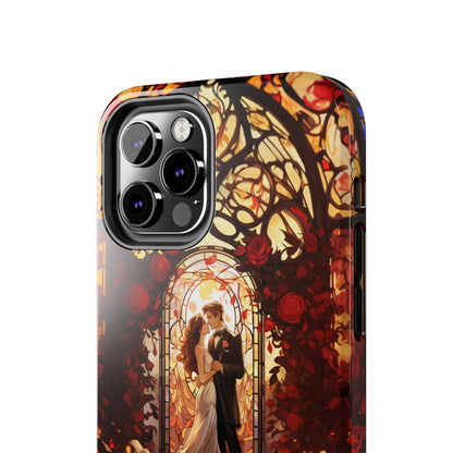 Introducing the "Stained Glass Love" Cell Phone Case – Capture the Romance of a Couple in Front of a Stained Glass Window -Tough Phone Cases