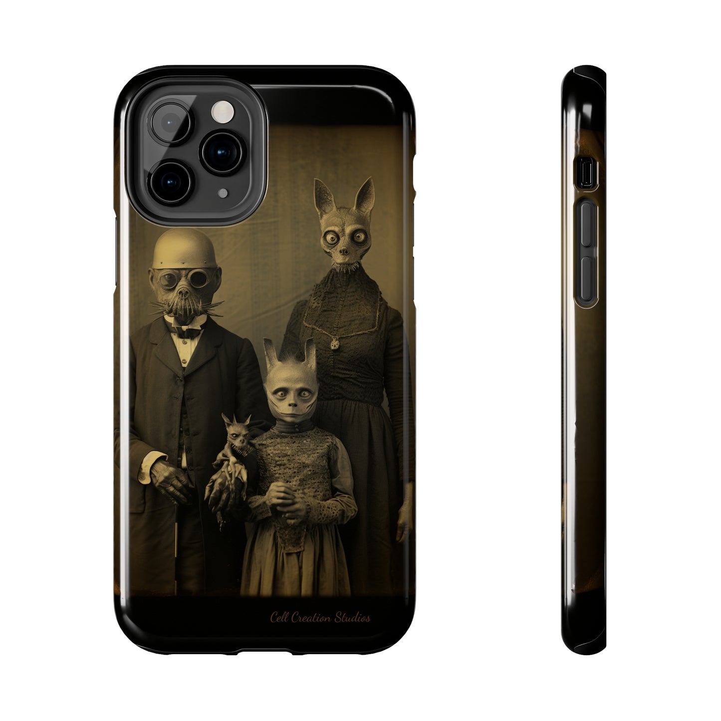 Introducing the "Vintage Odd Creatures" Cell Phone Case – Step into the Eerie Charm of a Haunting Family Portrait -Tough Phone Cases