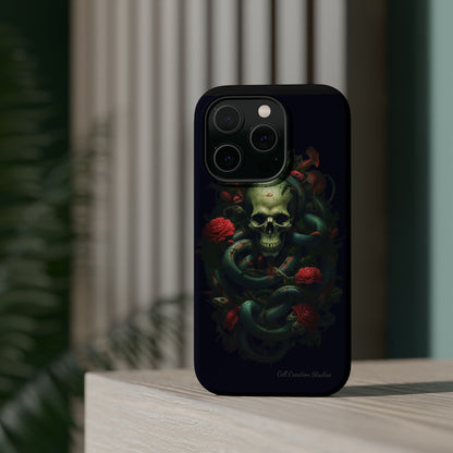 Introducing the "Serpentine Elegance" Cell Phone Case: Where Skulls and Snakes Intertwine -MagSafe Tough Cases