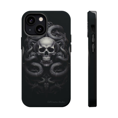 Introducing the "Monochrome Skull and Snakes" Cell Phone Case – A Bold Statement -MagSafe Tough Cases