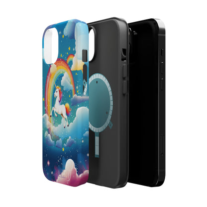 Introducing the "Rainbow Soar" Cell Phone Case – Embark on a Whimsical Journey with a Flying Unicorn -MagSafe Tough Cases