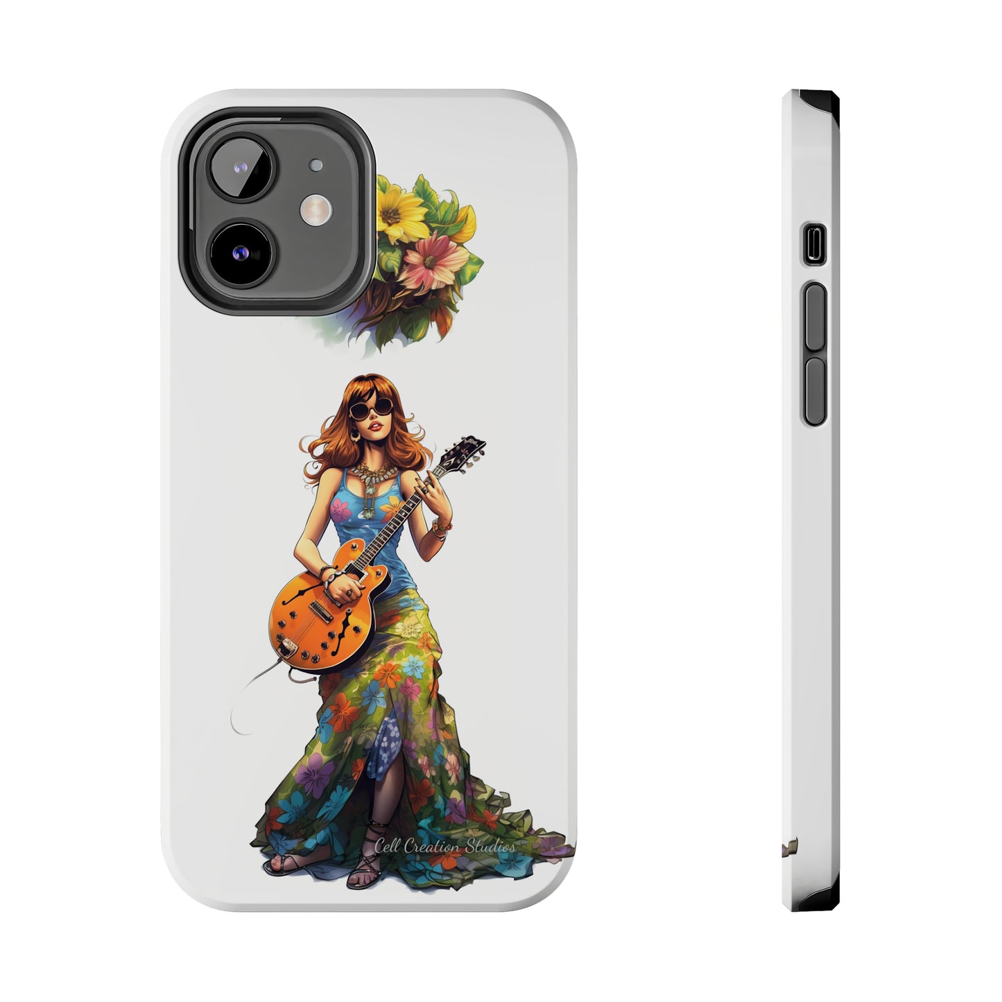 Introducing the "Hippie Chick Groove" Cell Phone Case – Retro Vibes and Musical Delight -Tough Phone Cases