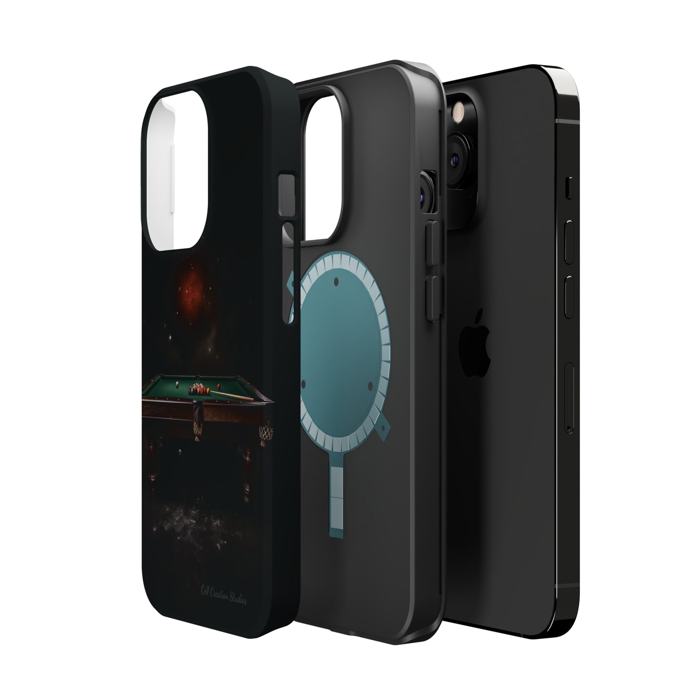 "Rack 'Em Up in Style: Pool Table-Themed Phone Case with Space Background" -MagSafe Tough Cases