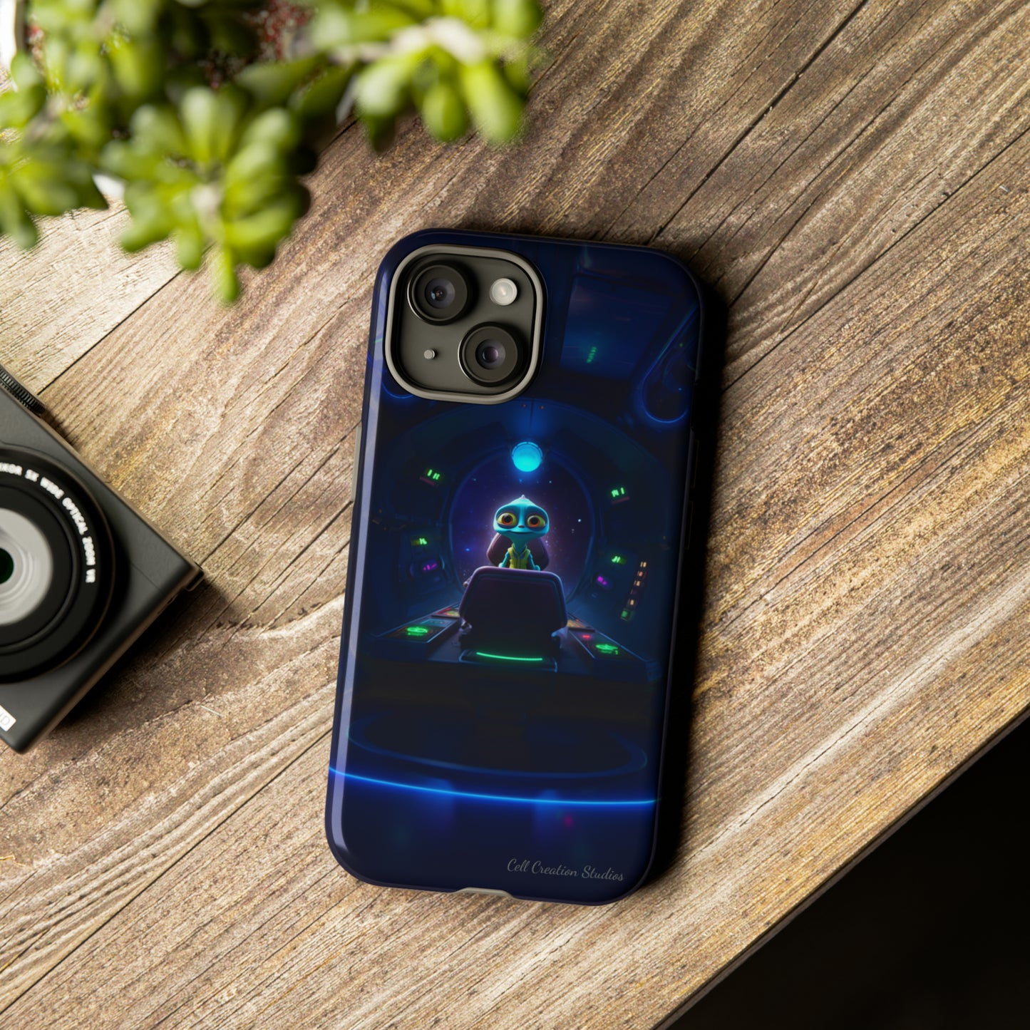 The "Galactic Buddy" Blue Alien Spaceship Phone Case -Tough Cases