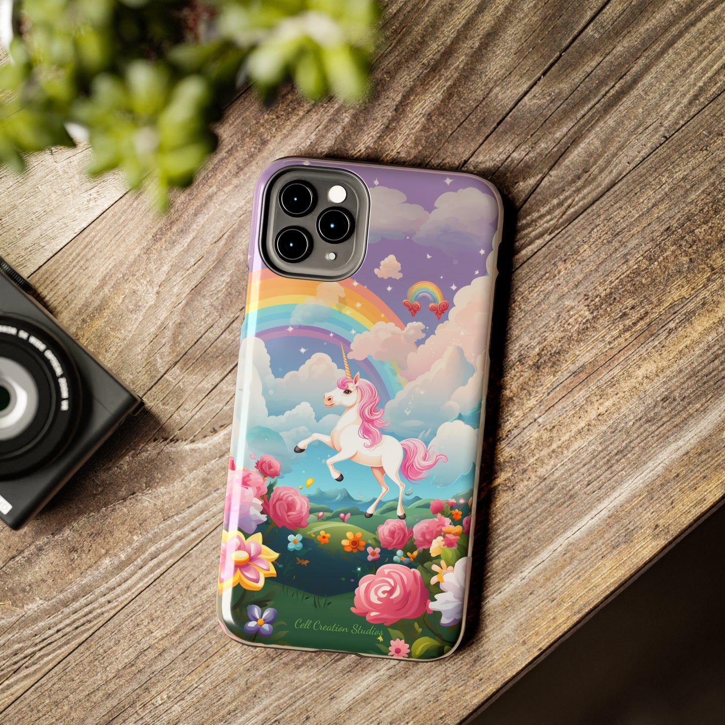 Introducing the "Floral Enchantment" Cell Phone Case – Embrace Your Imagination with a Unicorn in a Field of Flowers -Tough Phone Cases