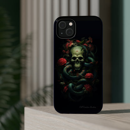 Introducing the "Serpentine Elegance" Cell Phone Case: Where Skulls and Snakes Intertwine -MagSafe Tough Cases