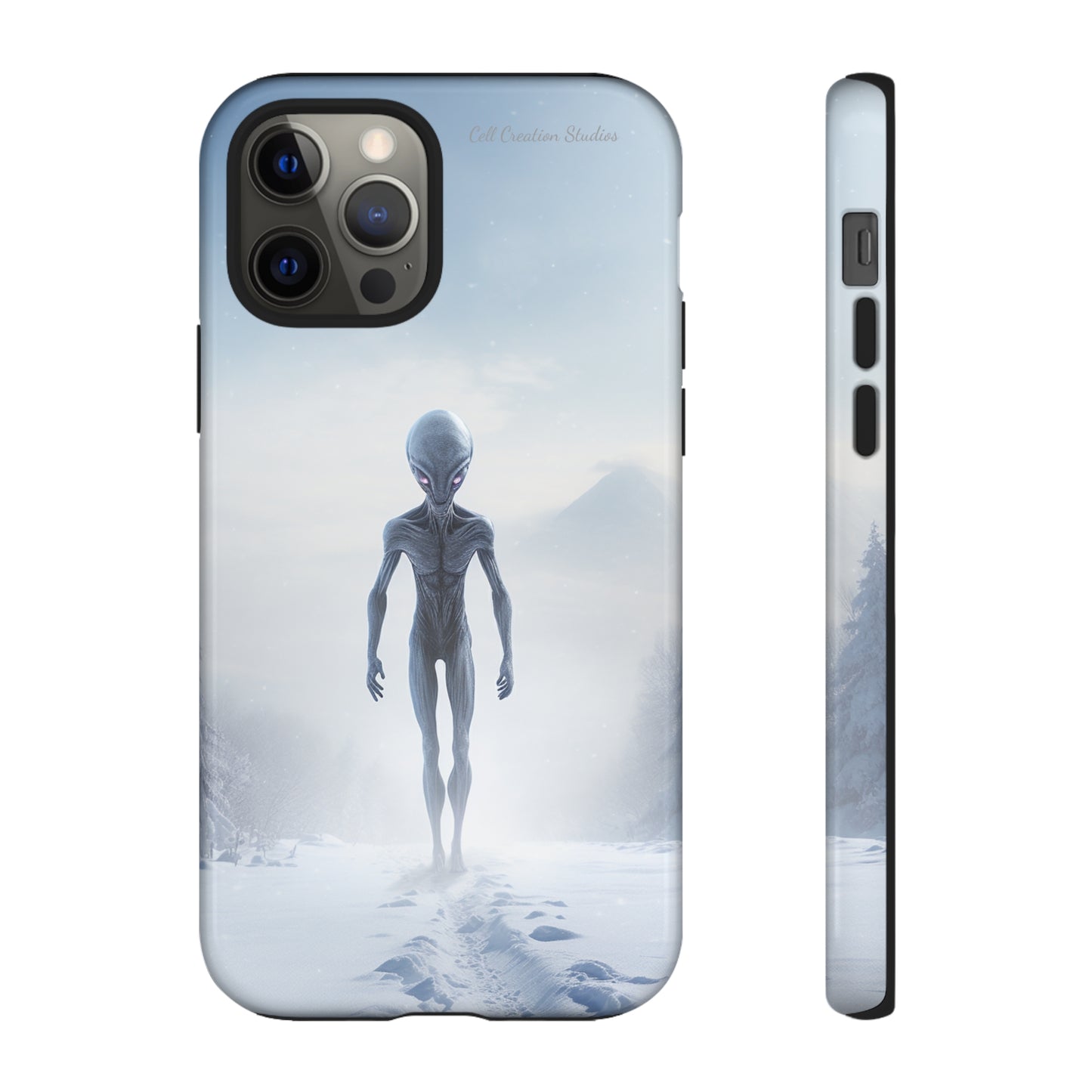 Introducing the "Frosty Extraterrestrial" Cell Phone Case – Embrace Alien Intrigue Amidst the Snowscape -Tough Cases