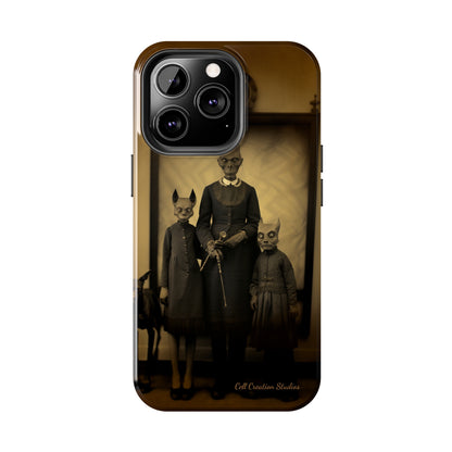 Introducing the "Vintage Odd Creatures" Cell Phone Case – Step into the Eerie Charm of a Haunting Family Portrait -Tough Phone Cases