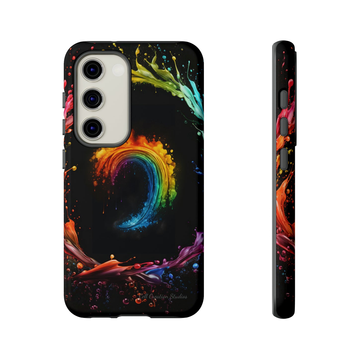 "Vibrant Swirls Painted on Black" Cell Phone Case -Tough Cases