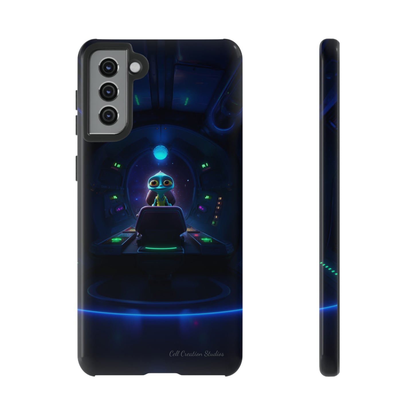 The "Galactic Buddy" Blue Alien Spaceship Phone Case -Tough Cases