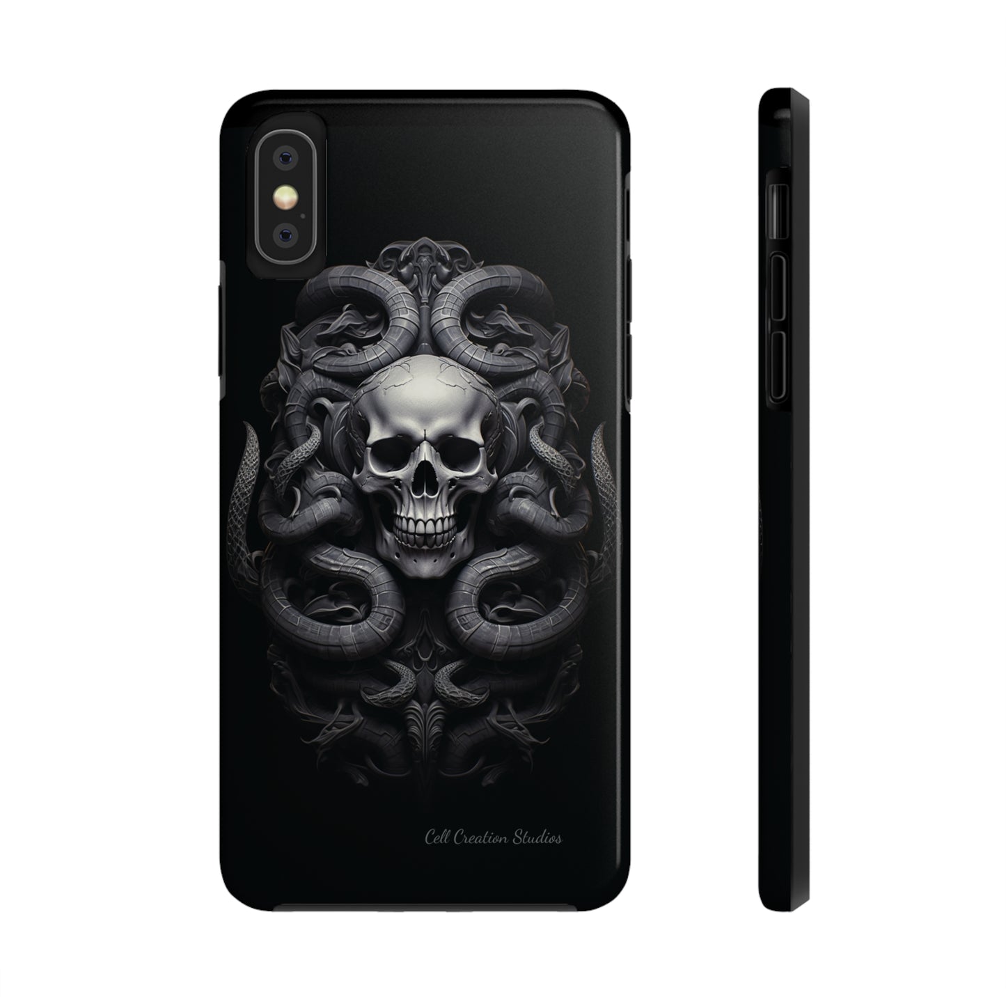 Introducing the "Monochrome Skull and Snakes" Cell Phone Case – A Bold Statement -Tough Phone Cases