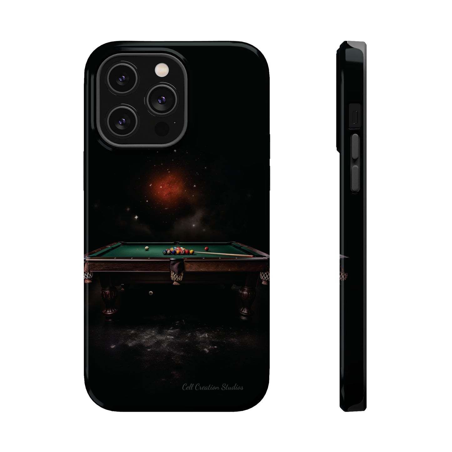 "Rack 'Em Up in Style: Pool Table-Themed Phone Case with Space Background" -MagSafe Tough Cases