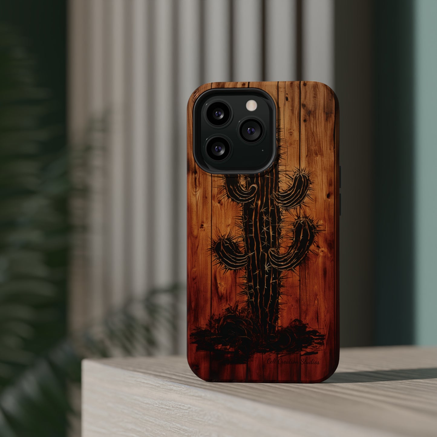 "Desert Vibes Cactus Burnt Wood Design" Phone Case -MagSafe Tough Cases