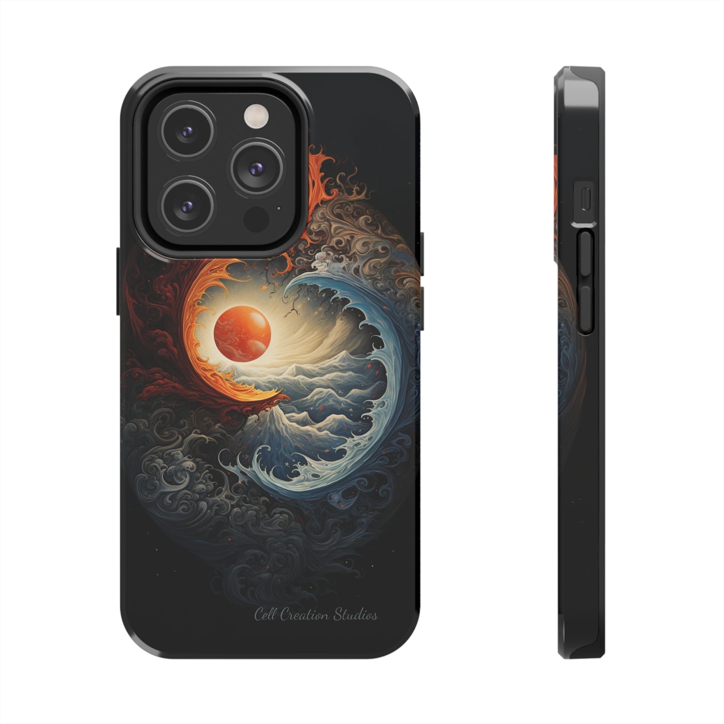 "Dual Elements Clash: Fire and Water Abstract" Phone Case -Tough Phone Cases