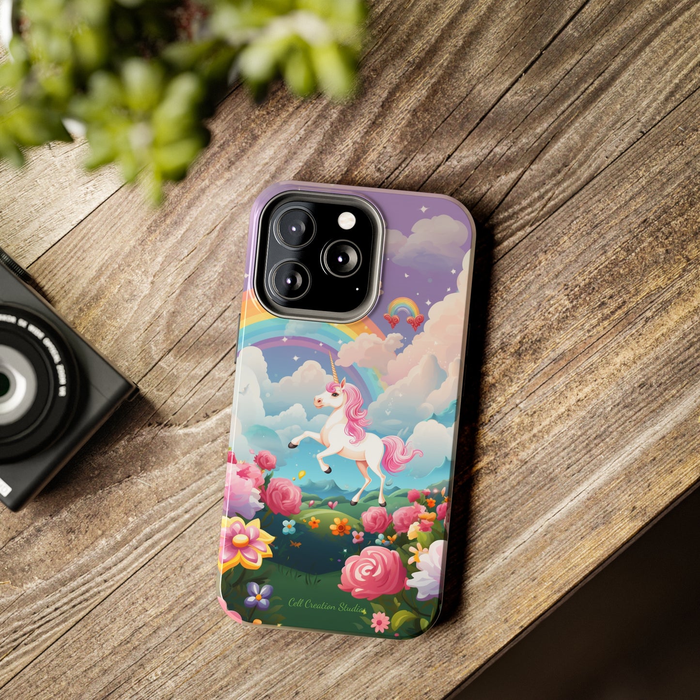 Introducing the "Floral Enchantment" Cell Phone Case – Embrace Your Imagination with a Unicorn in a Field of Flowers -Tough Phone Cases