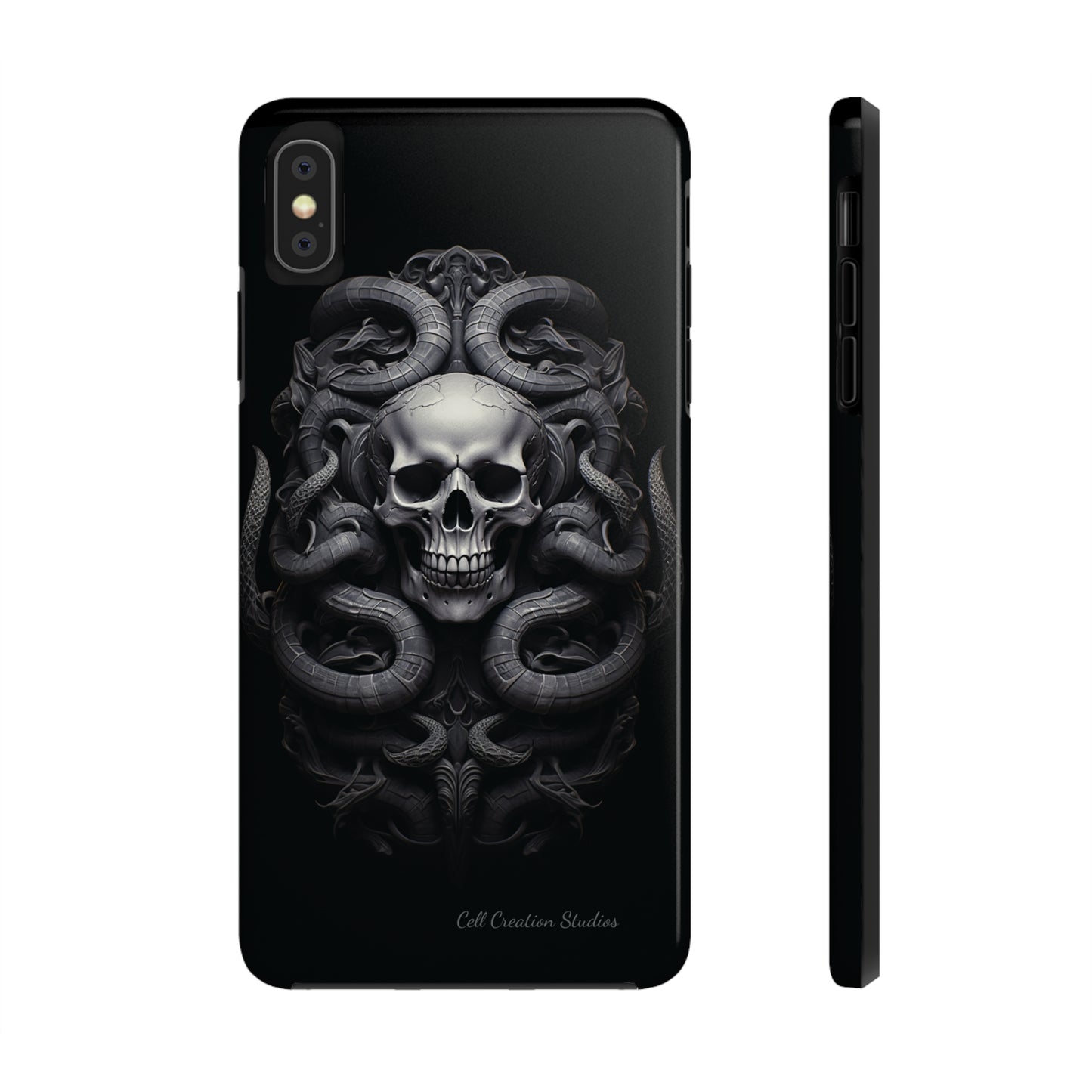 Introducing the "Monochrome Skull and Snakes" Cell Phone Case – A Bold Statement -Tough Phone Cases