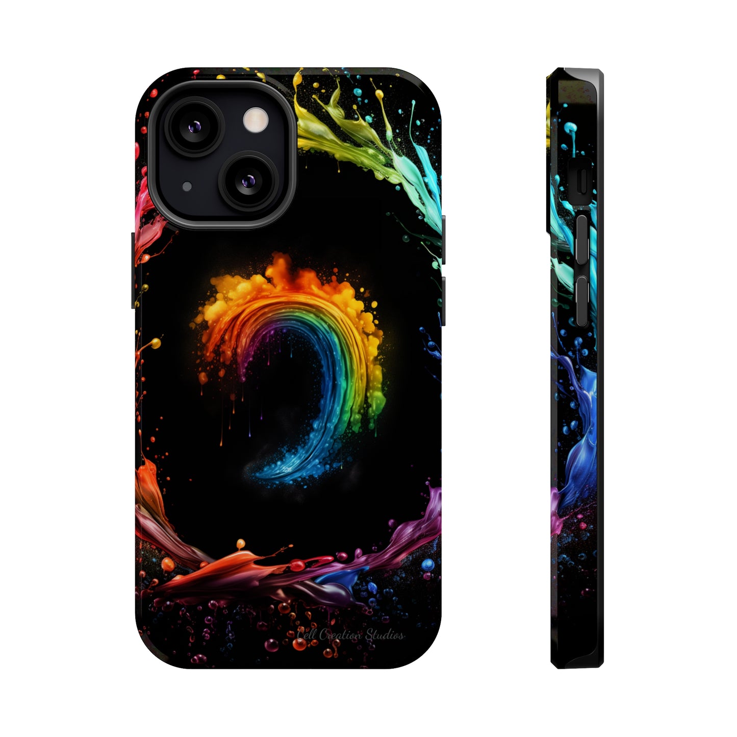 "Vibrant Swirls Painted on Black" Cell Phone Case -MagSafe Tough Cases