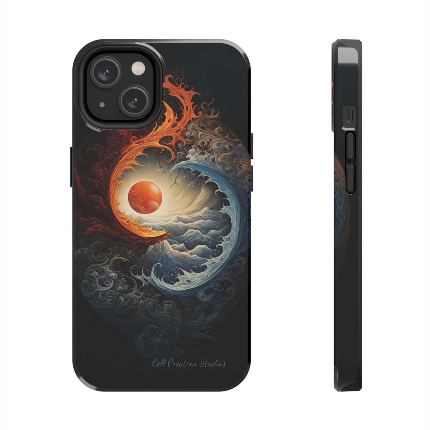 "Dual Elements Clash: Fire and Water Abstract" Phone Case -Tough Phone Cases