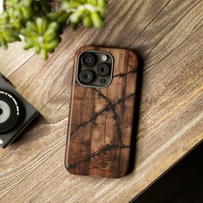 "Elegant Barb Wire on Wood" Embrace Rustic Style -Tough Phone Cases