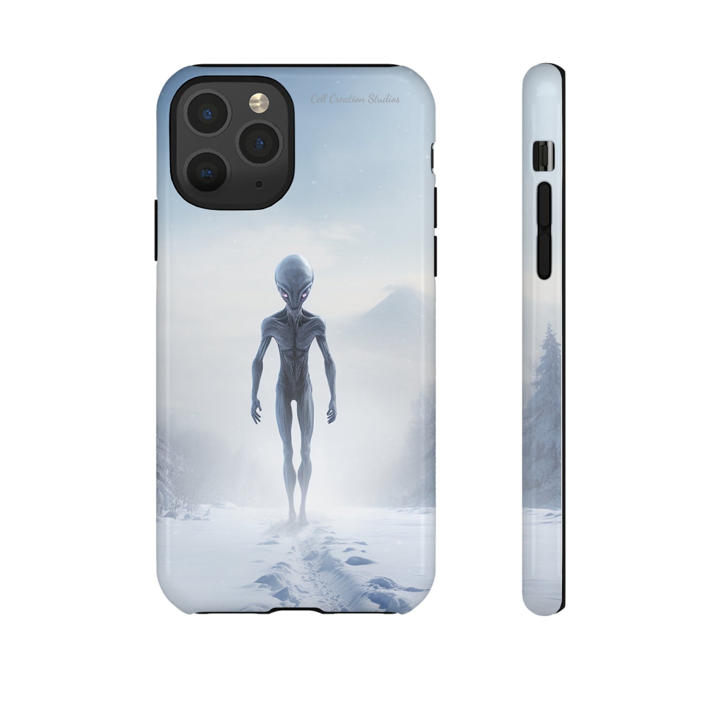 Introducing the "Frosty Extraterrestrial" Cell Phone Case – Embrace Alien Intrigue Amidst the Snowscape -Tough Cases