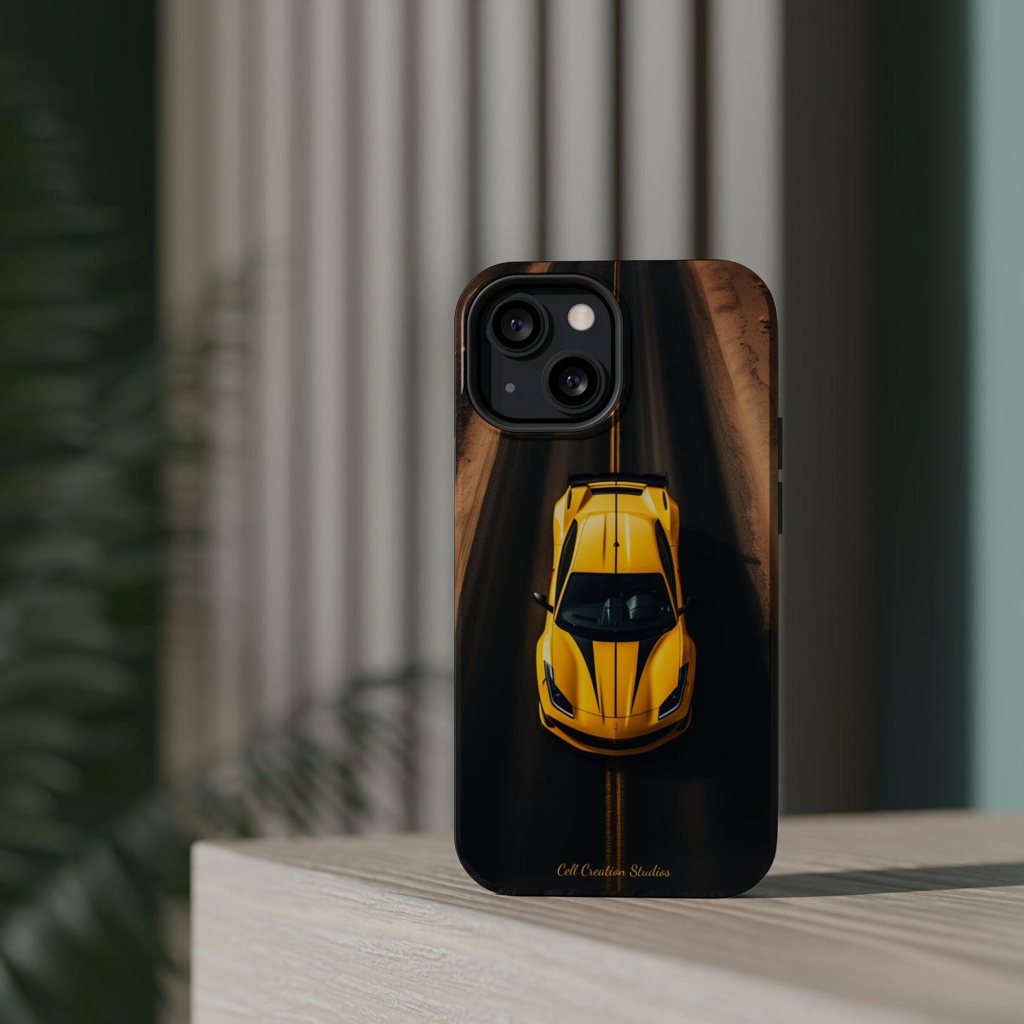 Introducing the "Desert Speedster" Cell Phone Case – Feel the Thrill of a Ferrari Racing through the Desert! -MagSafe Tough Cases