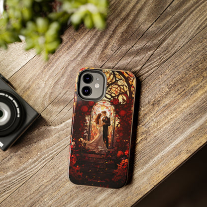 Introducing the "Stained Glass Love" Cell Phone Case – Capture the Romance of a Couple in Front of a Stained Glass Window -Tough Phone Cases