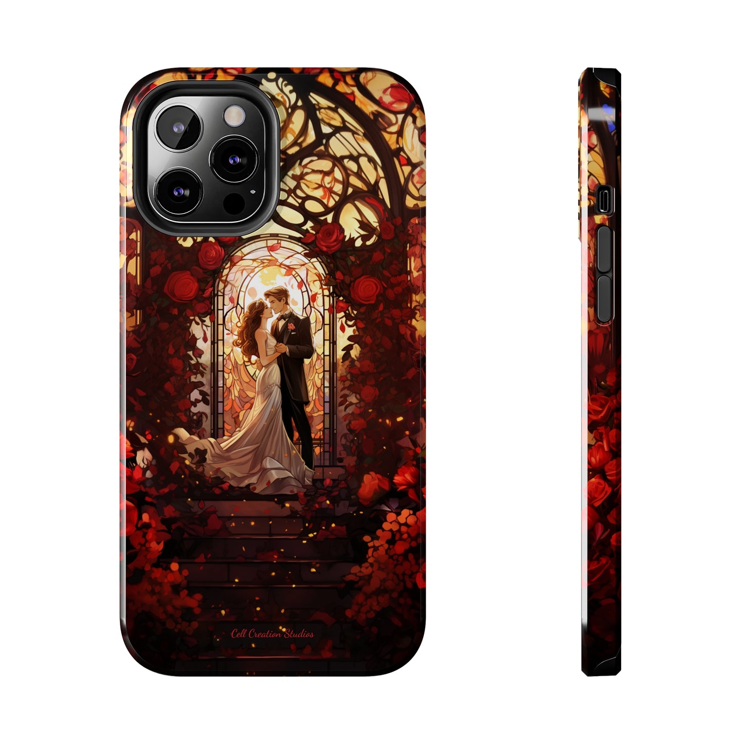 Introducing the "Stained Glass Love" Cell Phone Case – Capture the Romance of a Couple in Front of a Stained Glass Window -Tough Phone Cases