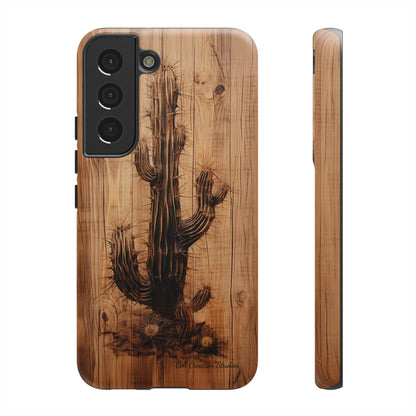 "Cactus Burnt Wood Design" Phone Case -Tough Cases