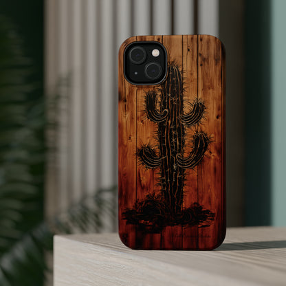 "Desert Vibes Cactus Burnt Wood Design" Phone Case -MagSafe Tough Cases