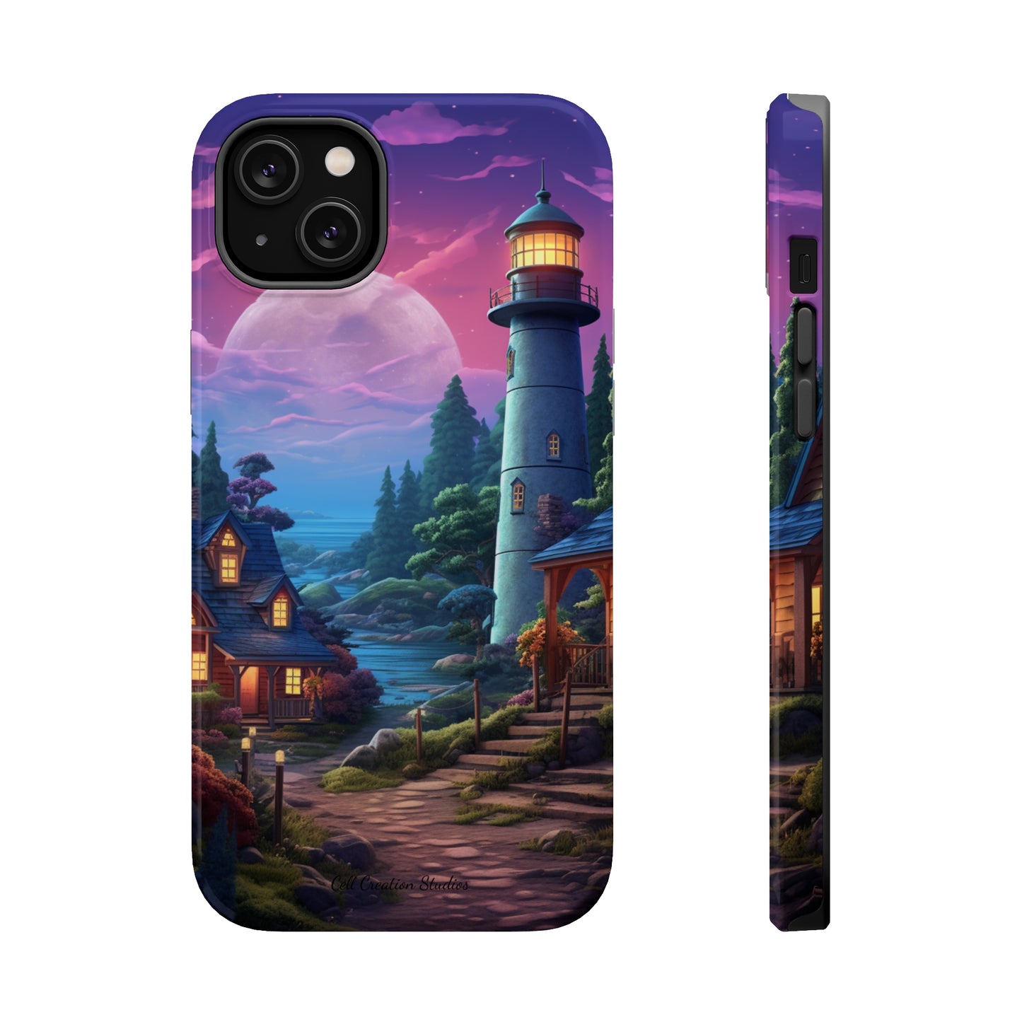 Introducing the "Tranquil Lighthouse Haven" Cell Phone Case – Embrace Serenity with a Picturesque Town and Lighthouse -MagSafe Tough Cases
