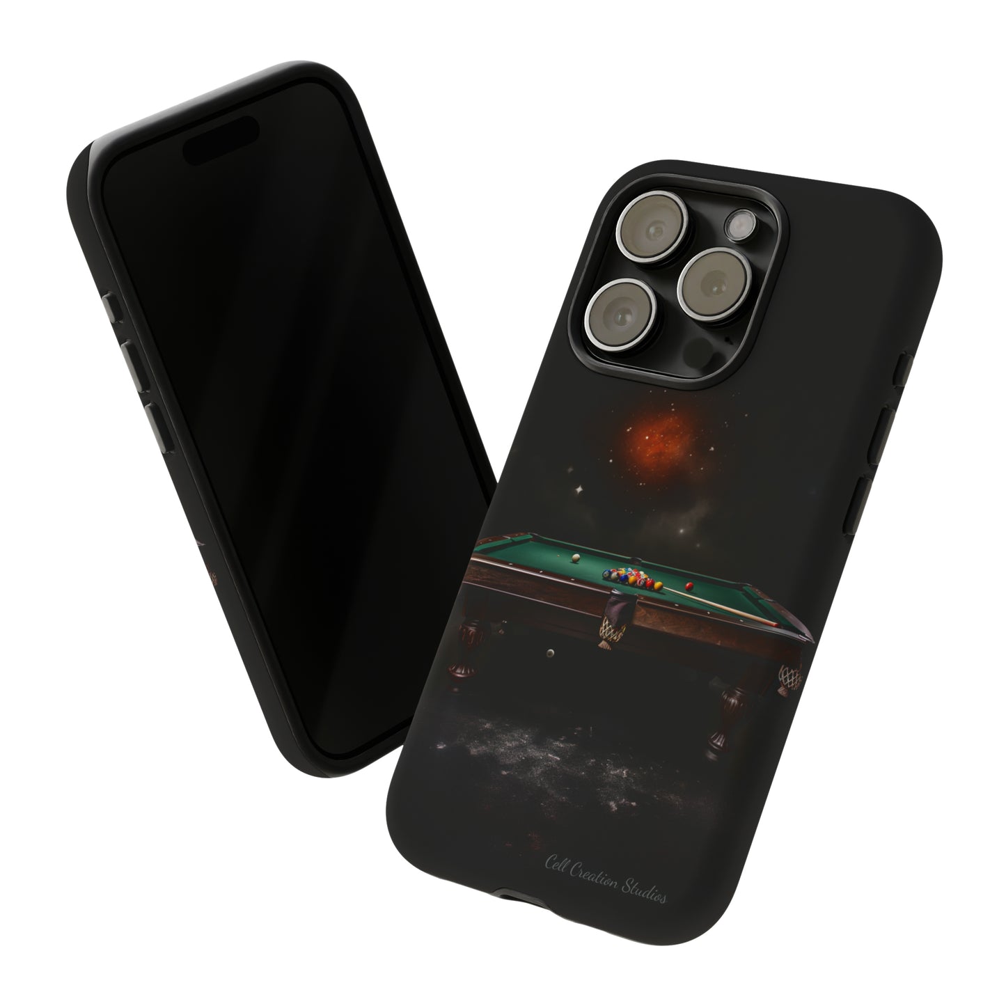 "Rack 'Em Up in Style: Pool Table-Themed Phone Case with Space Background"-Tough Cases