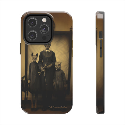 Introducing the "Vintage Odd Creatures" Cell Phone Case – Step into the Eerie Charm of a Haunting Family Portrait -Tough Phone Cases