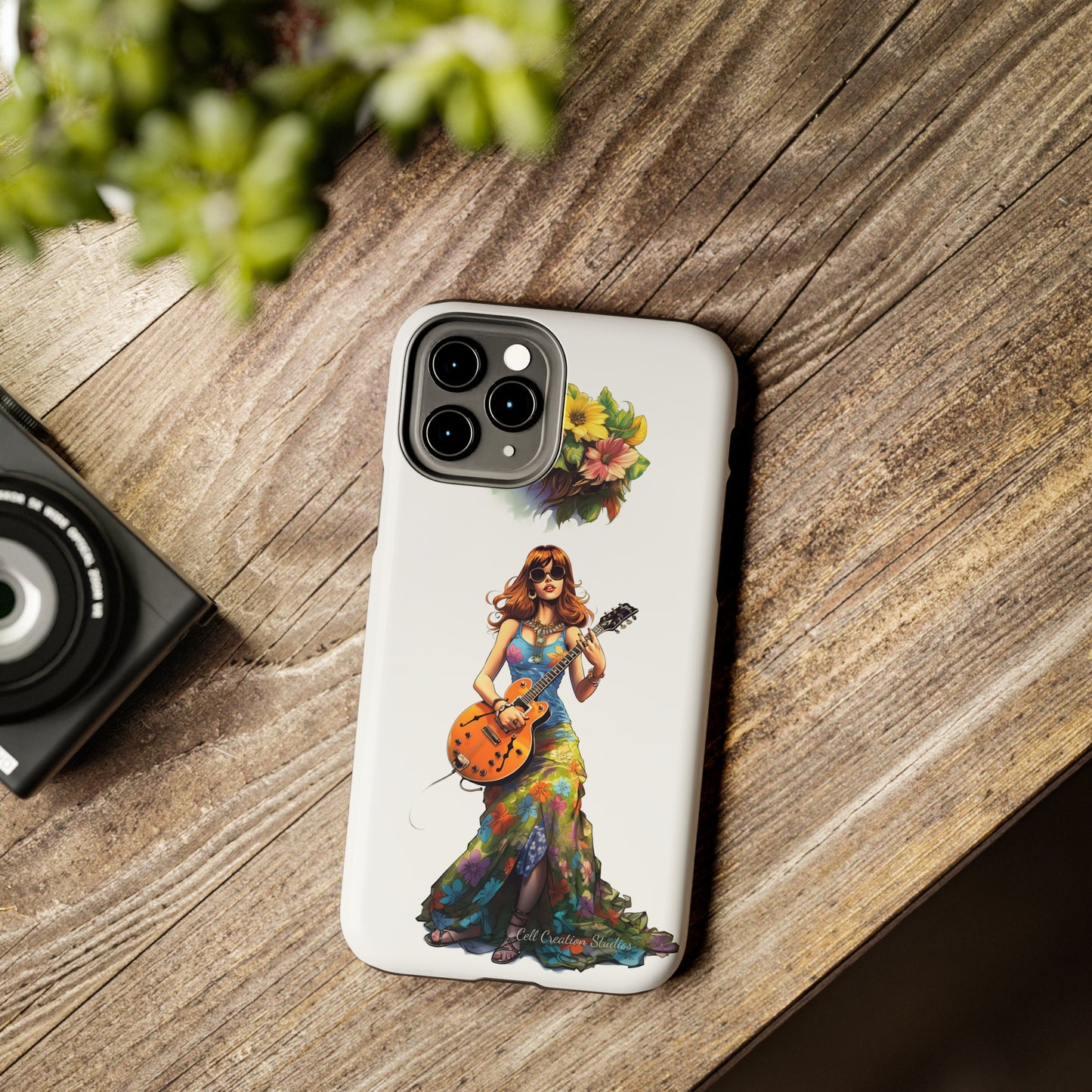 Introducing the "Hippie Chick Groove" Cell Phone Case – Retro Vibes and Musical Delight -Tough Phone Cases