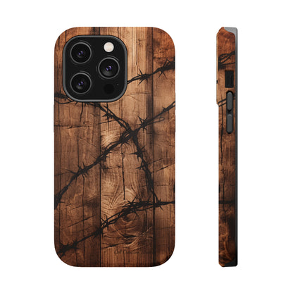 "Elegant Barb Wire on Wood" Embrace Rustic Style -MagSafe Tough Cases