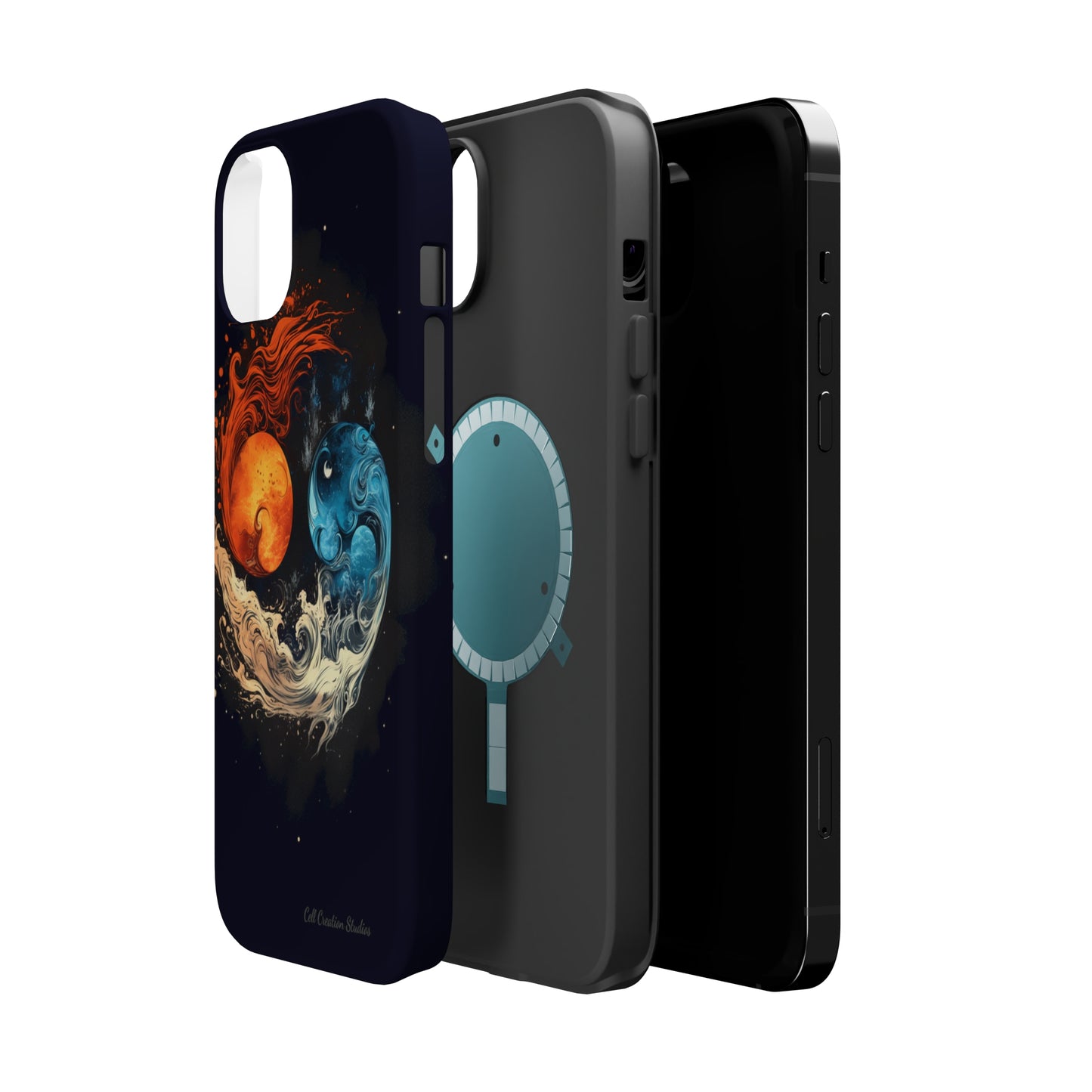 "Harmony in Contrast: Orange and Blue Yin and Yang Phone Case" -MagSafe Tough Cases