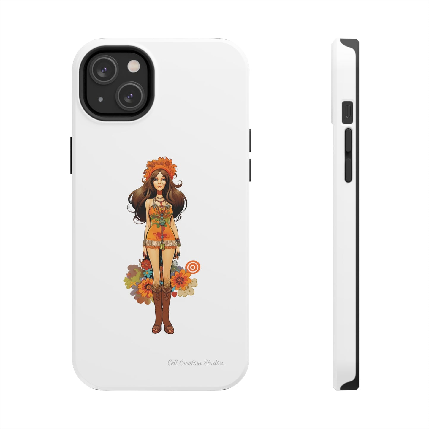 Introducing the "Groovy Hippie Chick" Cell Phone Case – Peace, Love, and Retro Style -Tough Phone Cases