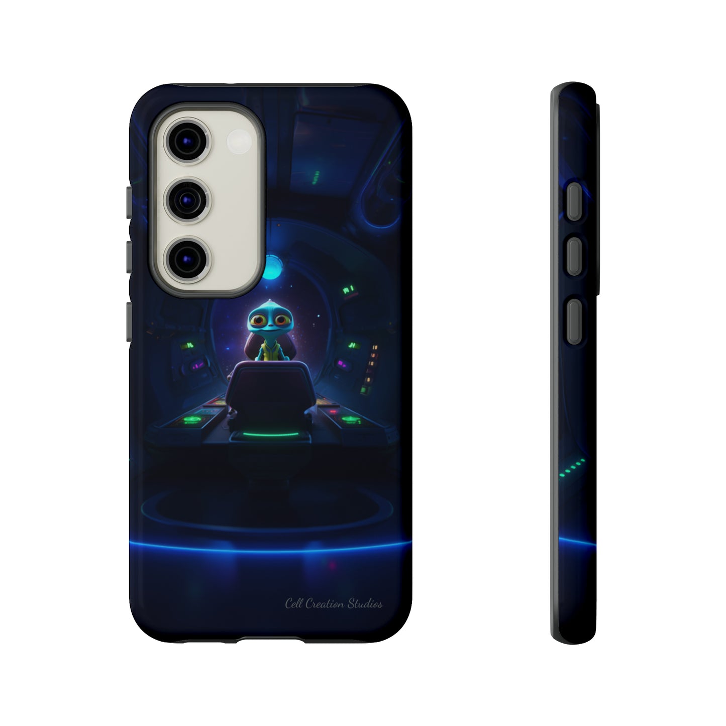 The "Galactic Buddy" Blue Alien Spaceship Phone Case -Tough Cases