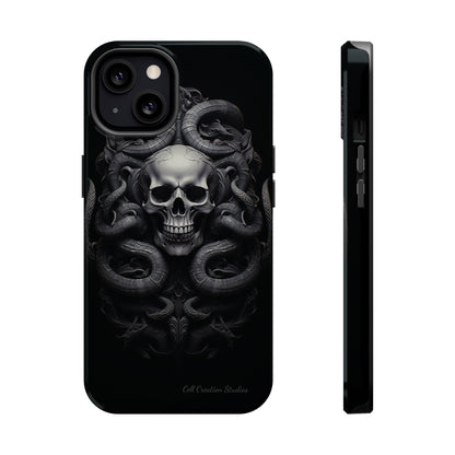 Introducing the "Monochrome Skull and Snakes" Cell Phone Case – A Bold Statement -MagSafe Tough Cases