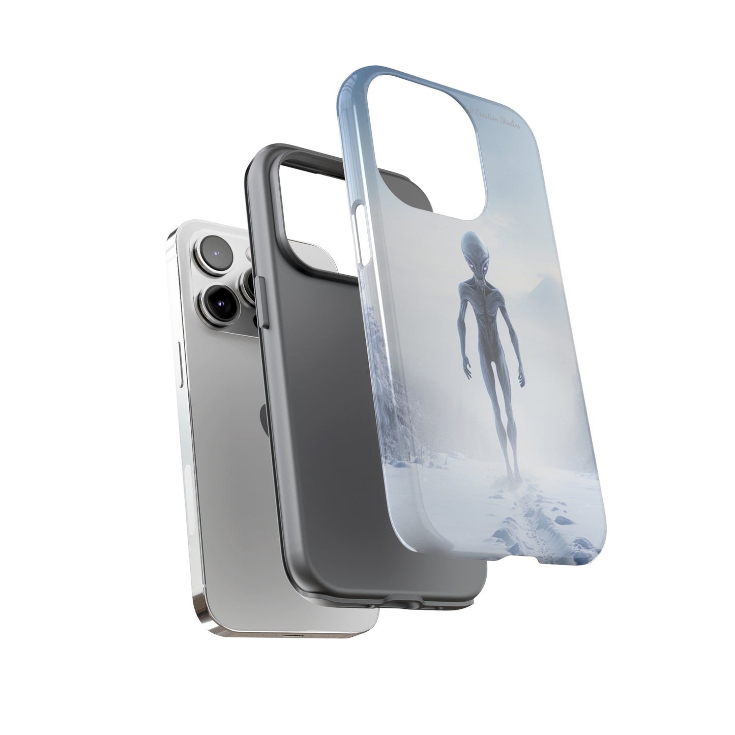 Introducing the "Frosty Extraterrestrial" Cell Phone Case – Embrace Alien Intrigue Amidst the Snowscape -Tough Cases