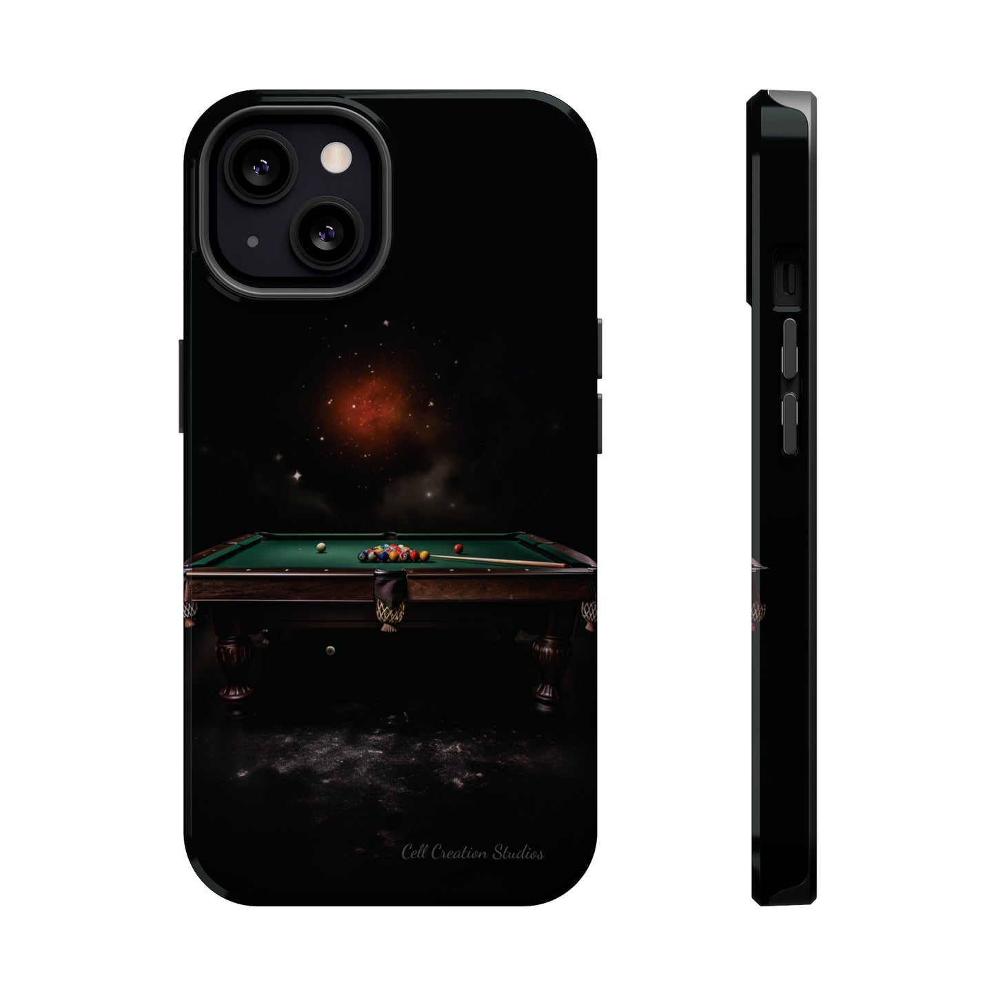 "Rack 'Em Up in Style: Pool Table-Themed Phone Case with Space Background" -MagSafe Tough Cases