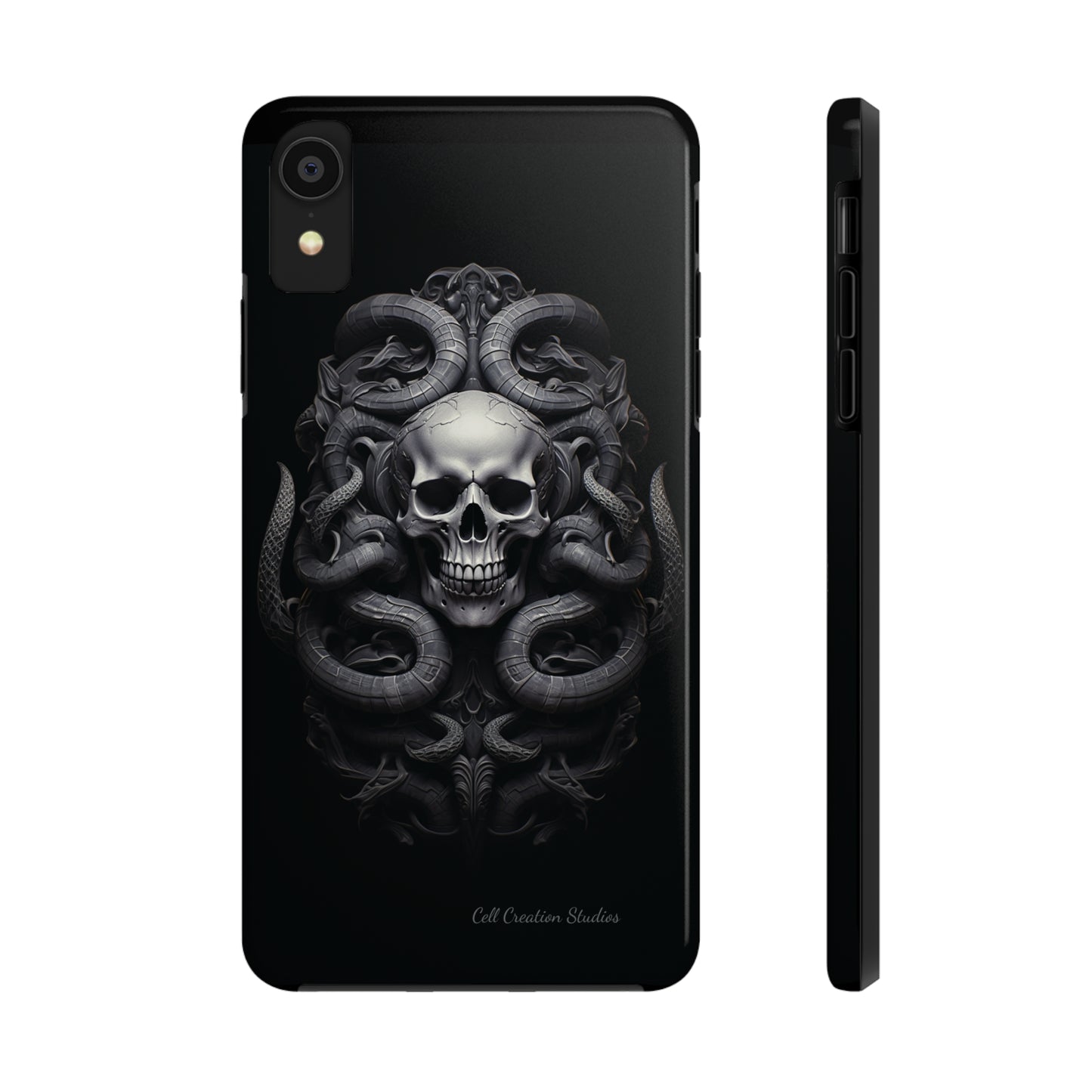 Introducing the "Monochrome Skull and Snakes" Cell Phone Case – A Bold Statement -Tough Phone Cases