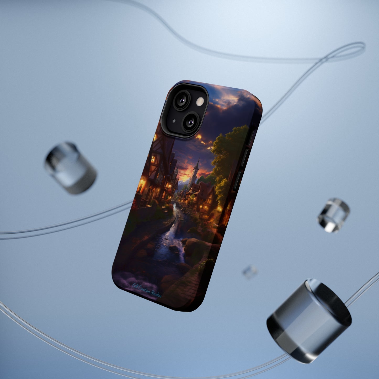 Introducing the "Riverside Serenity" Cell Phone Case – Embrace Peace with a Tranquil Town and Flowing River -MagSafe Tough Cases