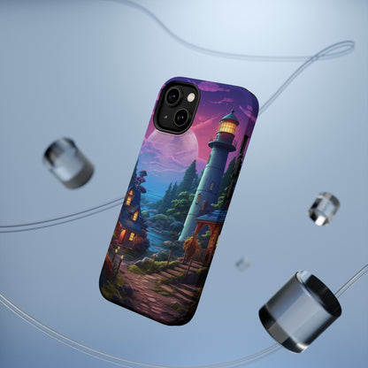 Introducing the "Tranquil Lighthouse Haven" Cell Phone Case – Embrace Serenity with a Picturesque Town and Lighthouse -MagSafe Tough Cases