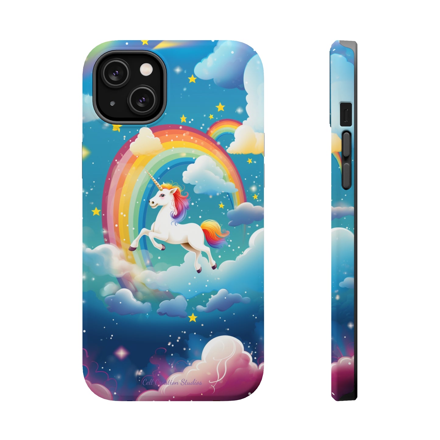 Introducing the "Rainbow Soar" Cell Phone Case – Embark on a Whimsical Journey with a Flying Unicorn -MagSafe Tough Cases