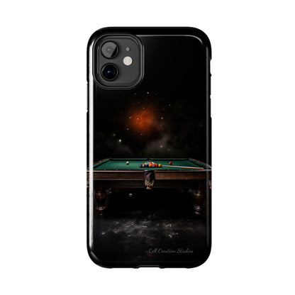 "Rack 'Em Up in Style: Pool Table-Themed Phone Case with Space Background" -Tough Phone Cases