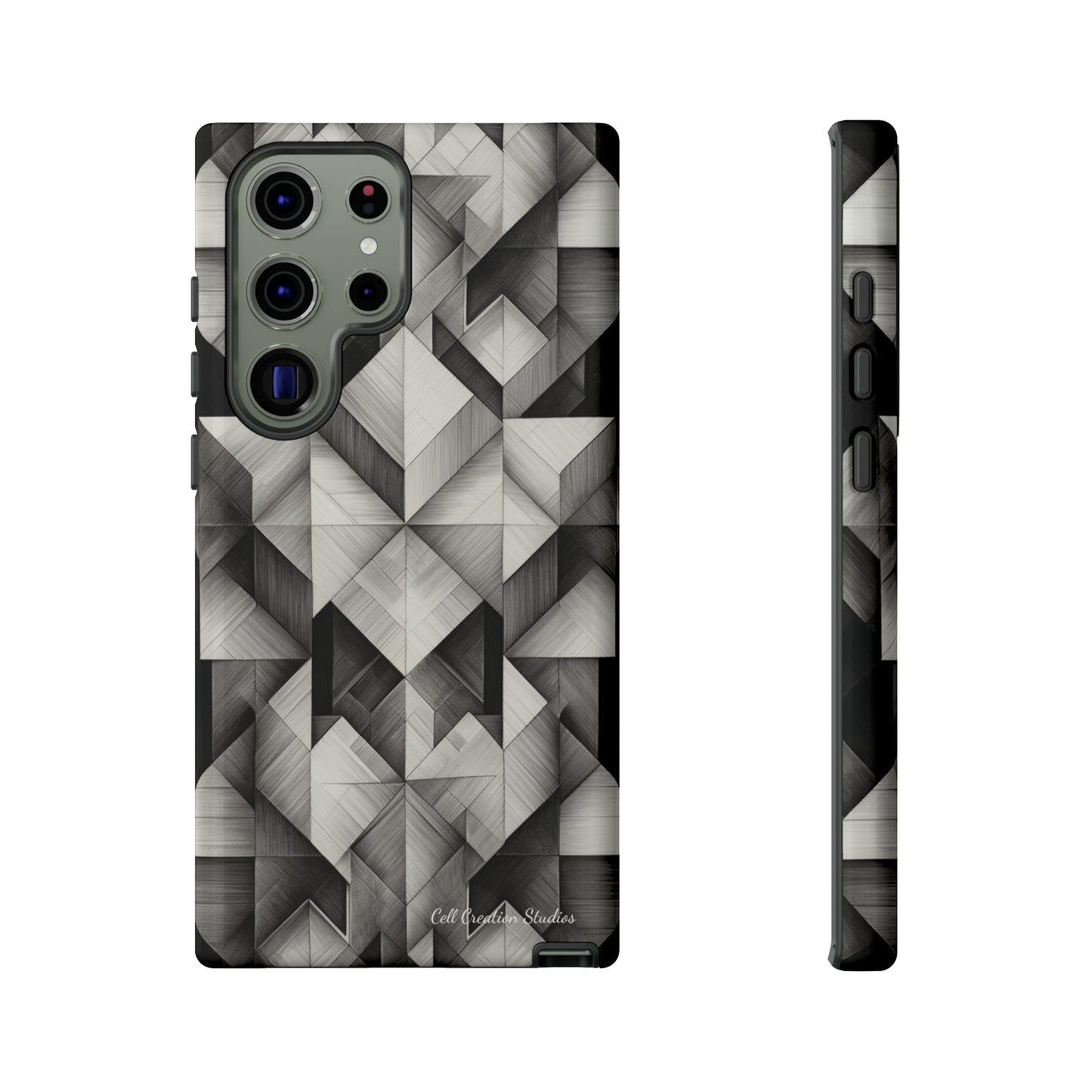 The "Black and White Geometric Pattern" Cell Phone Case- Elevate Your Phone's Style -Tough Cases