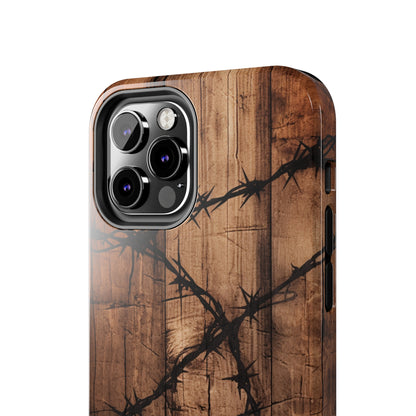 "Elegant Barb Wire on Wood" Embrace Rustic Style -Tough Phone Cases